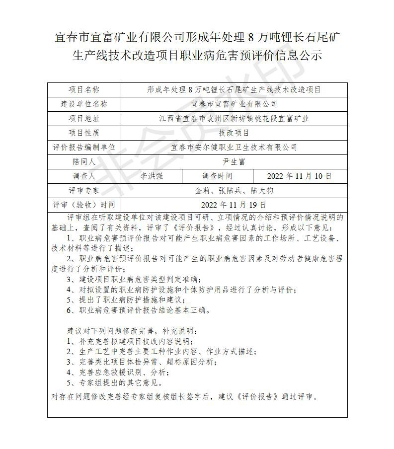 宜春市宜富礦業(yè)有限公司形成年處理8萬噸鋰長(zhǎng)石尾礦生產(chǎn)線技術(shù)改造項(xiàng)目  職業(yè)病危害預(yù)評(píng)價(jià)信息公示_01.jpg
